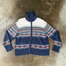 Tiara International Full Zip Sweater Womens XL Blue Fair Isle Nordic Excellent