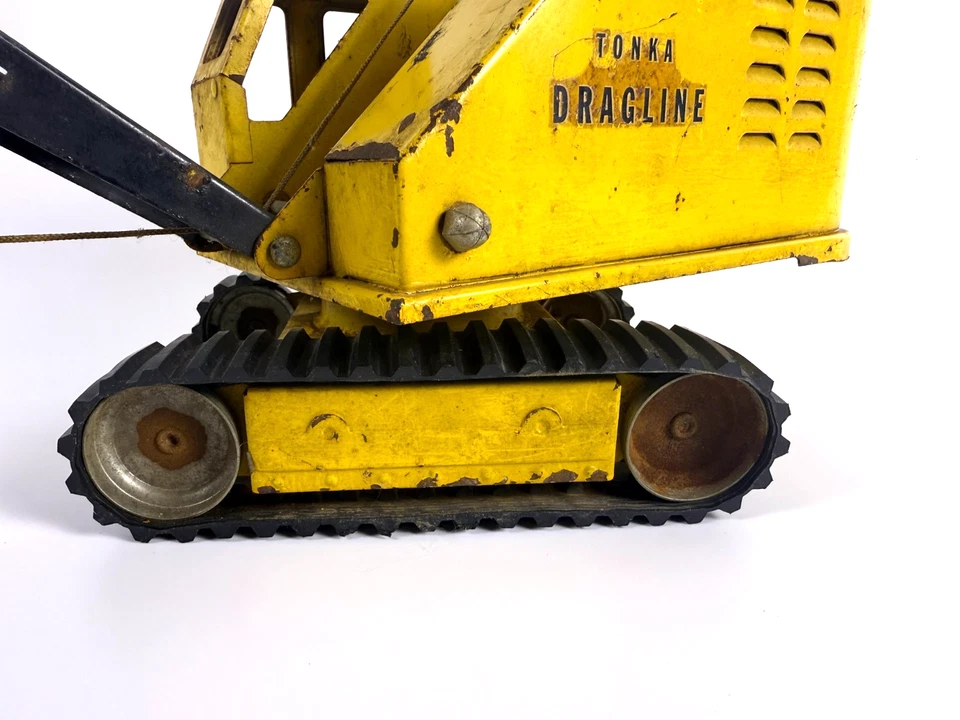 Vintage 1950’s Tonka Dragline Crane #350 Yellow Pressed Steel Dredging Toy 22" - Image 3 of 4