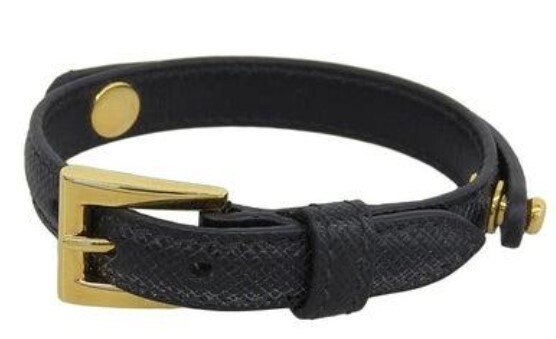 【送料&関税込】Prada Black Leather Bracelet PRADA Authentic Belt design Bracelet Black GP Saffiano