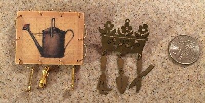 Lot Of 2 Garden Brooch Pins Dangle Charms Hoe Spade Rake Gloves Wood ...
