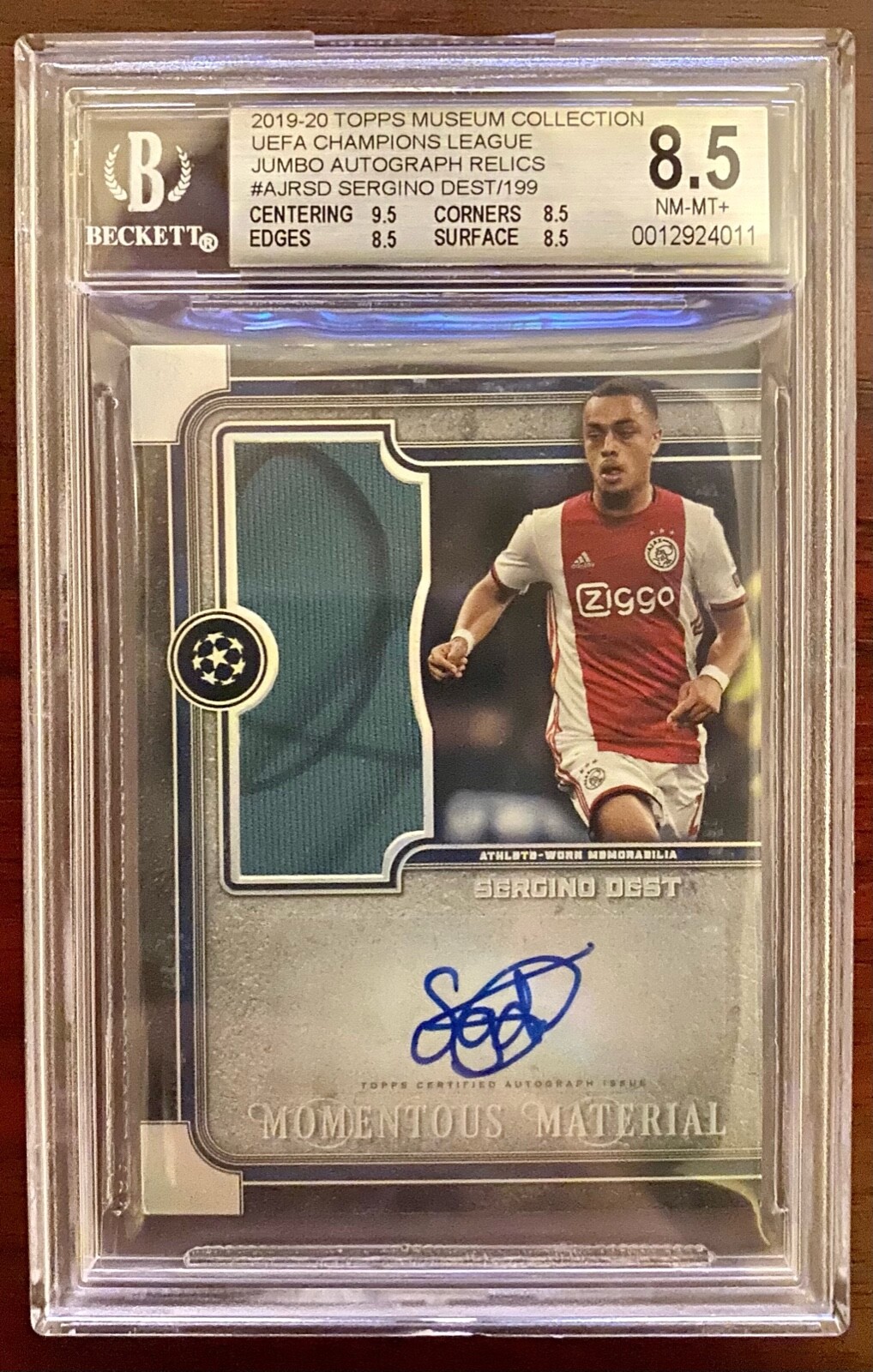2019 Sergino Dest Rookie Patch *Double Auto* Topps Relic Collection Ajax BGS 8.5