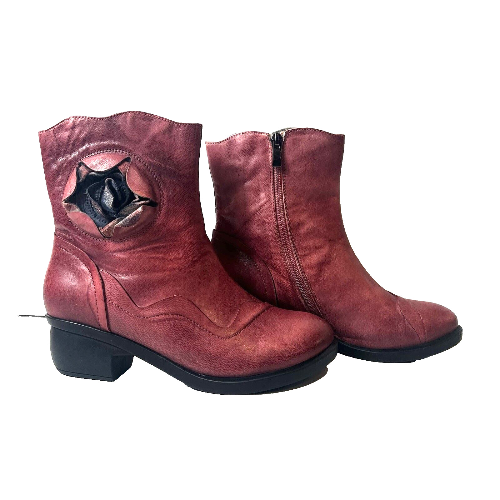 SOCOFY Ankle Bootie Leather Women's EU 40 US 9.5 Rose Pink Bohemian Zip Up Boots