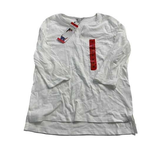 ORVIS Womens White V-neck 3/4 Sleeve Top (RED SPOT LEFT SLEEVE)