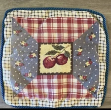 Vintage Needlepoint Pillow Cover Multicolor Check Floral Cherry Theme 18x18