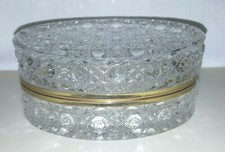 Large Vintage Hinged Oval Crystal Glass Trinket Box - Over 2 Pounds 