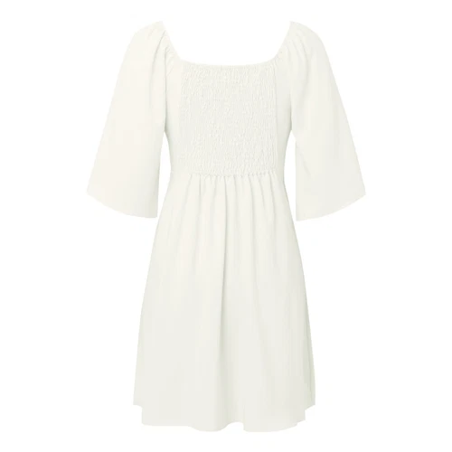 Women's Dresses Deep V Neck Elegant Bow tie Short Sleeves Swing Loose Mini Dress - Picture 5 of 11