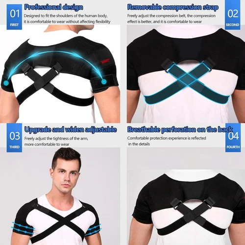 Double Shoulder Brace Support Torn Rotator Cuff Compression Sleeve Pain Reliefs - Picture 5 of 11
