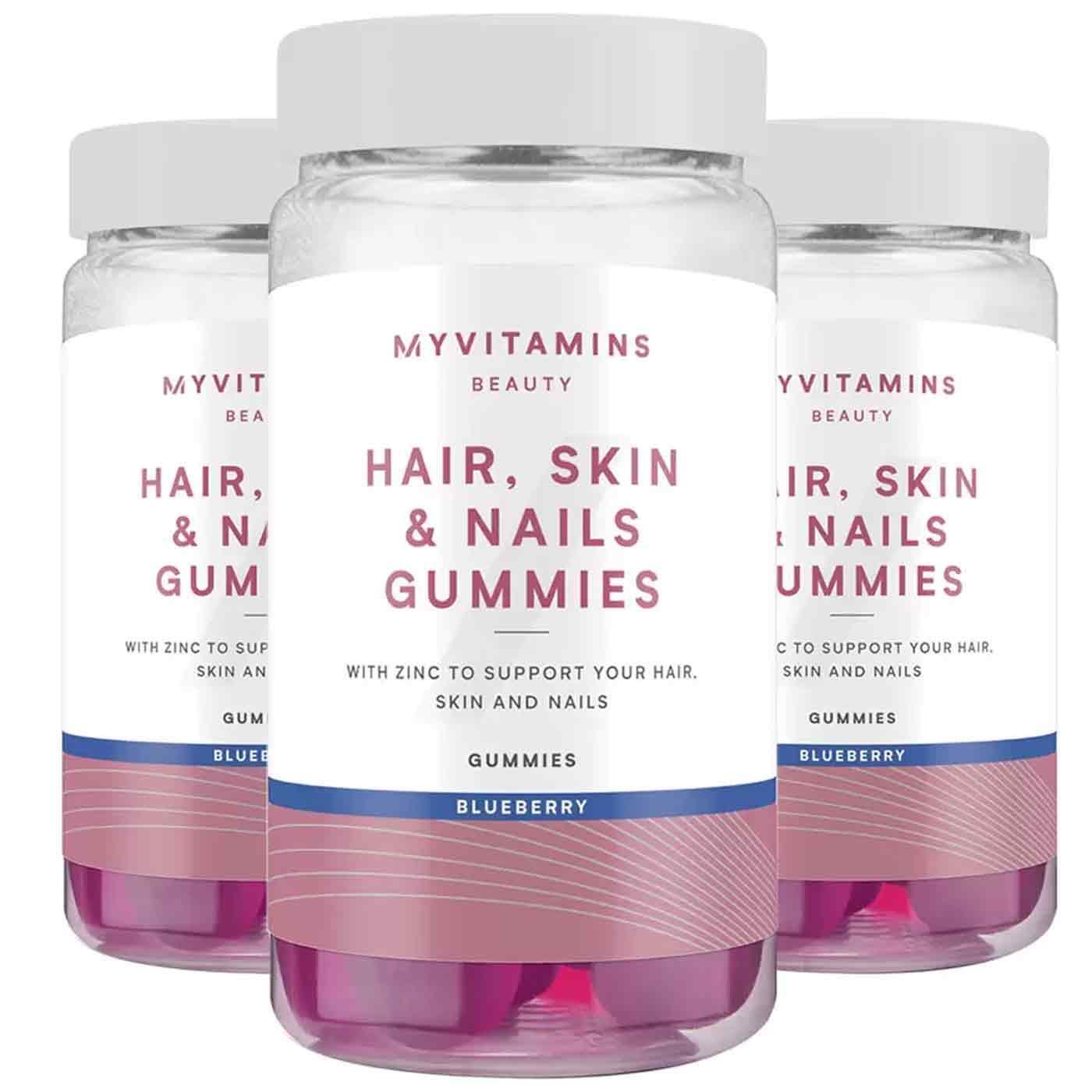 MyVitamins Hair Skin Nails Beauty Supplement Zinc Blueberry Pack 3 x 60 Gummies