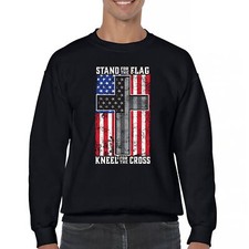 Stand for the Flag Kneel for the Cross Sweatshirt American Patriotic Crewneck