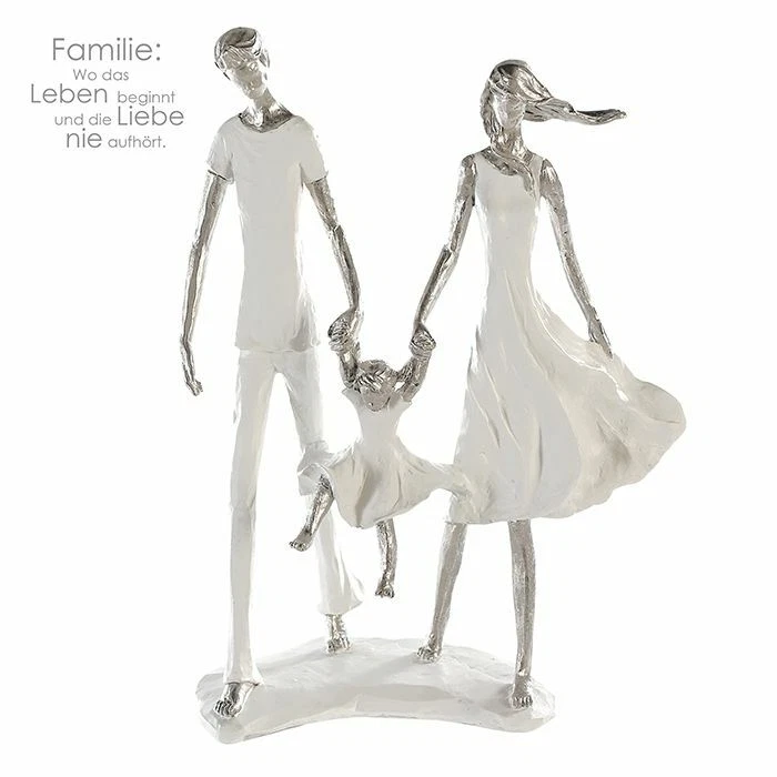 Design Scultura Famiglia Bianco Argento Dekofigur Arte Pietra Family Kind Eltern - Immagine 2 di 4