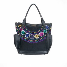 Nena And Co. Ooak The Perfect Bag Full - Joyabaj Huipil - Black Leather New