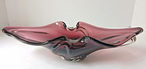 Vintage Doyen Burgundy Hand Blown Art Glass Bowl, Rare, Belgium, 12.25" Length - Picture 2 of 12