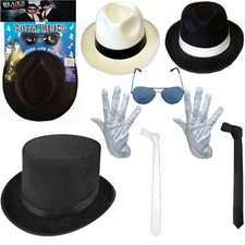 MICHAEL JACKSON HAT & SEQUIN GLOVE SET DELUXE FANCY DRESS GANGSTER COSTUME 