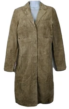 Mille K Suede Leather Button Long Jacket Beige Tan Size 40 Womens