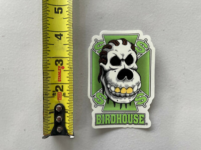 Vintage Authentic Birdhouse Skateboard Sticker Dollar Bills Skull 2001