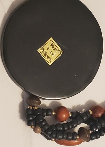 Ethnic Jewerly Set Black & Brown Necklace Bracelet & Pireced Earrings. Handmade - Picture 8 of 13