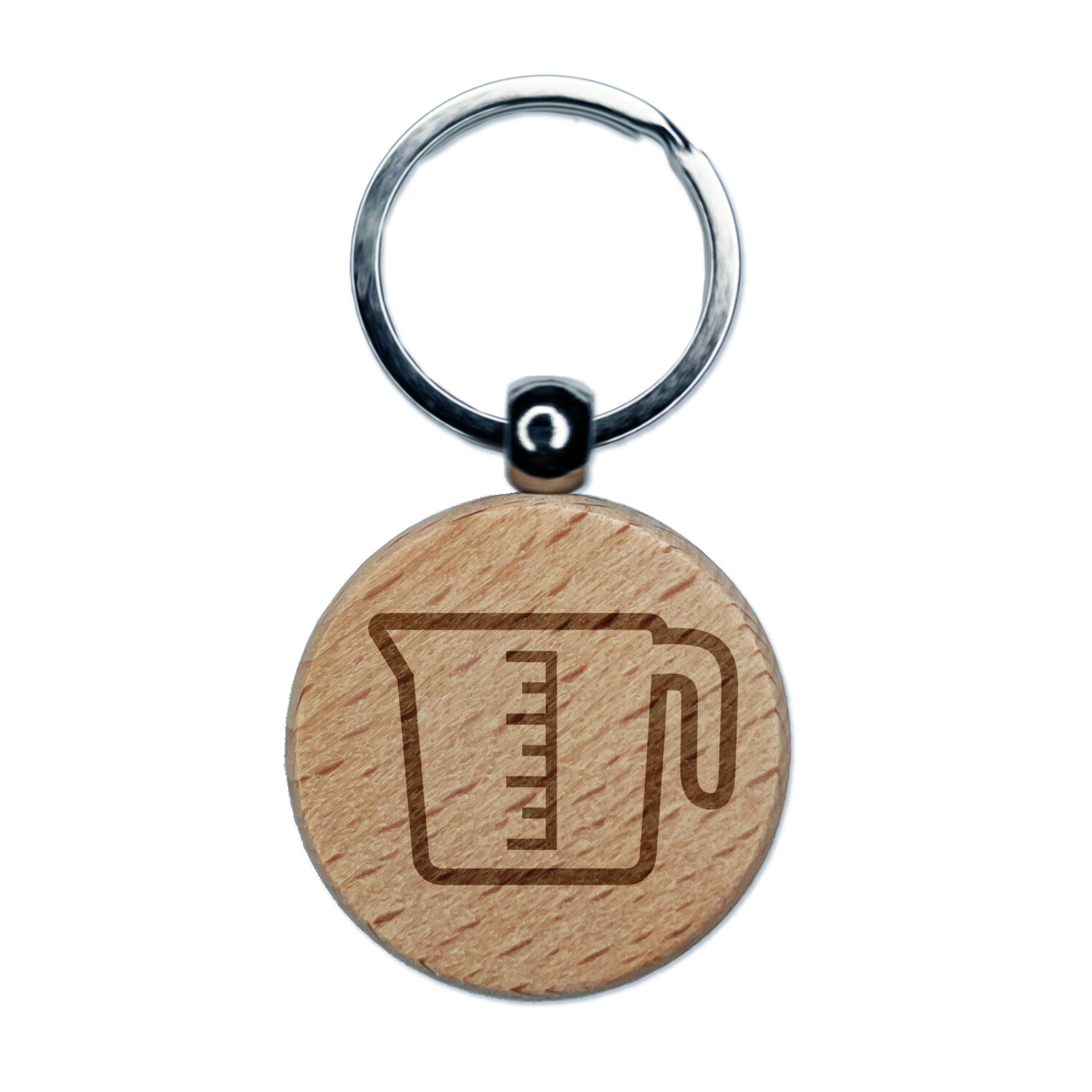 Measuring Cup Baking Cooking Engraved Wood Round Keychain Tag Charm