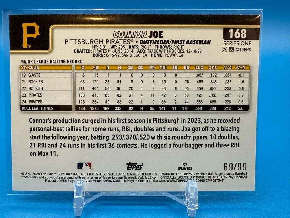 2025 Topps Series One Connor Joe Foil #168 /99 - Image 2 of 2