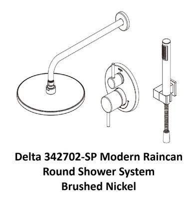 Delta 342702-SP Modern Raincan Round Shower System - Brushed Nickel - pristine !