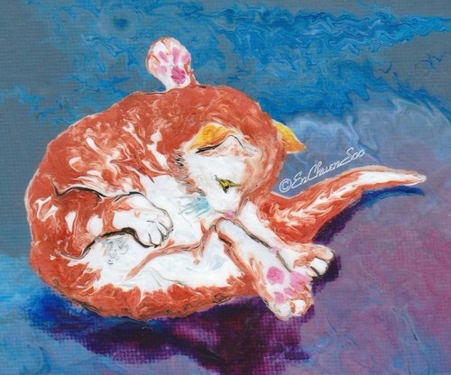 Cute Kitty Art "Cat Gestures #3" Original Acrylic Abstract Painting - Picture 2 of 2