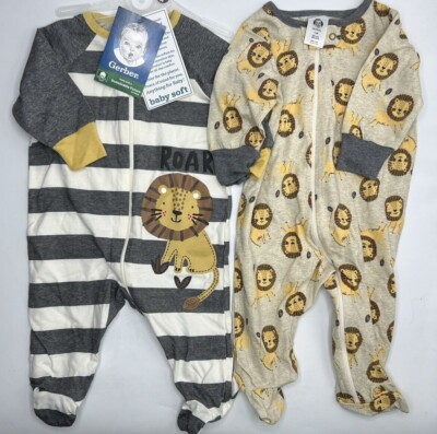 Boys Size 0-3M Adorable 2-Pack Sleep 'n Play Footed Pajamas