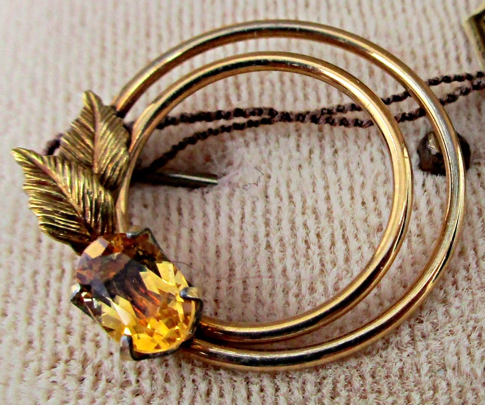Prendedor de citrino espiral KREMENTZ firmado vintage años 60 retro con superposición de oro de 14 quilates caja original Foto 2 de 4