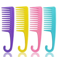 4 PCS Wide Tooth Comb Detangling Comb Shower Comb with Hook Hair Comb Brush