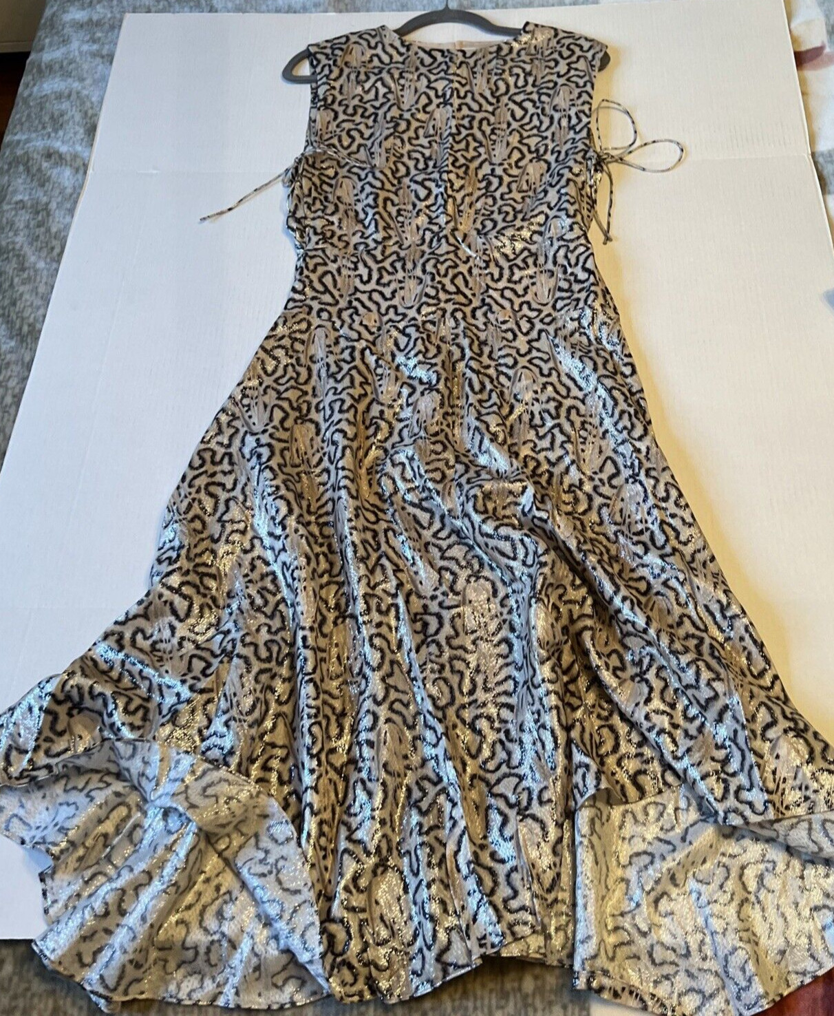 H&M Conscious 2 Midi Dress Light Beige Metallic Patterned Silk Blend Sleeveless  thumbnail 6