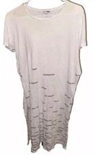 Fashion Nova XL White & Black Short Sleeve Slit Hem Knee Length Shirt Dress