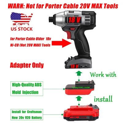 1x Adapter for Craftsman New 20v V20 Battery To for Porter Cable Older 18v Tools