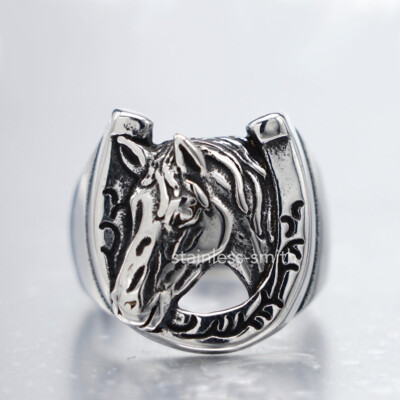 Mens Womens Stainless Steel Wild Horse Head Shoe Horseshoe