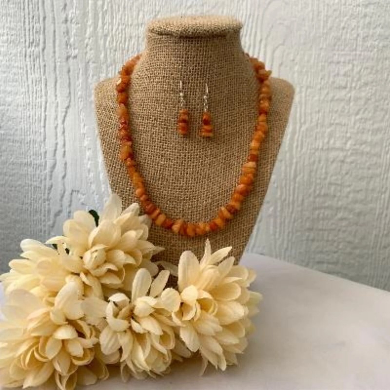 Orange Citrine Chips Necklace with Matching Earrings