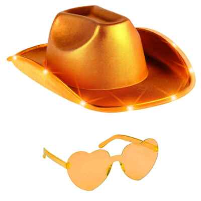 Funcredible Orange Light Up Cowgirl Hats for Women Western