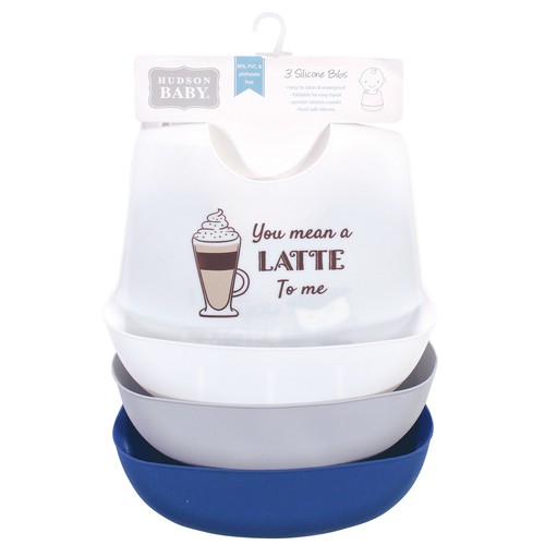 Hudson Baby Infant Boy Silicone Bibs 3pk, You Mean A Latte, One Size - Picture 2 of 2