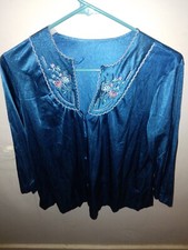 Vintage LORRAINE LINGERIE 3 Piece PAJAMAS SET Blue floral Size small