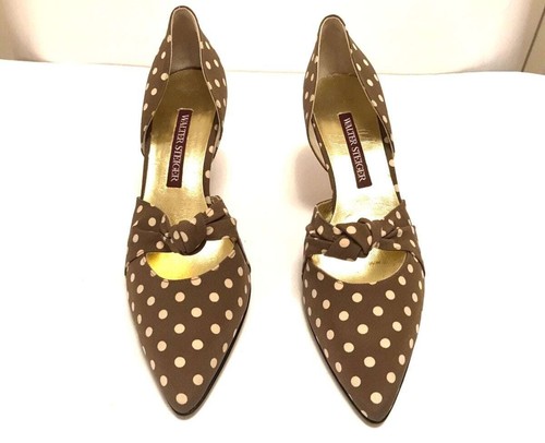 WALTER STEIGER-VINTAGE BROWN/IVORY PODKA DOT SILK SHOES-SIZE-9-NEW, NEVER WORN!! - Picture 3 of 12
