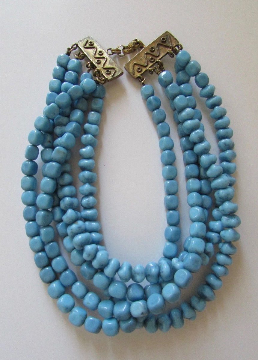 Rare 70's Farah Lister London 5 Strand Turquoise Torsade Choker