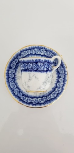 Antique Miniature COALPORT Blue & White Pansies Demitasse Cup Saucer Set - Picture 6 of 6