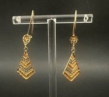 14k Yellow Gold Cut Out Design, Filigree Style, Drop Style Earrings