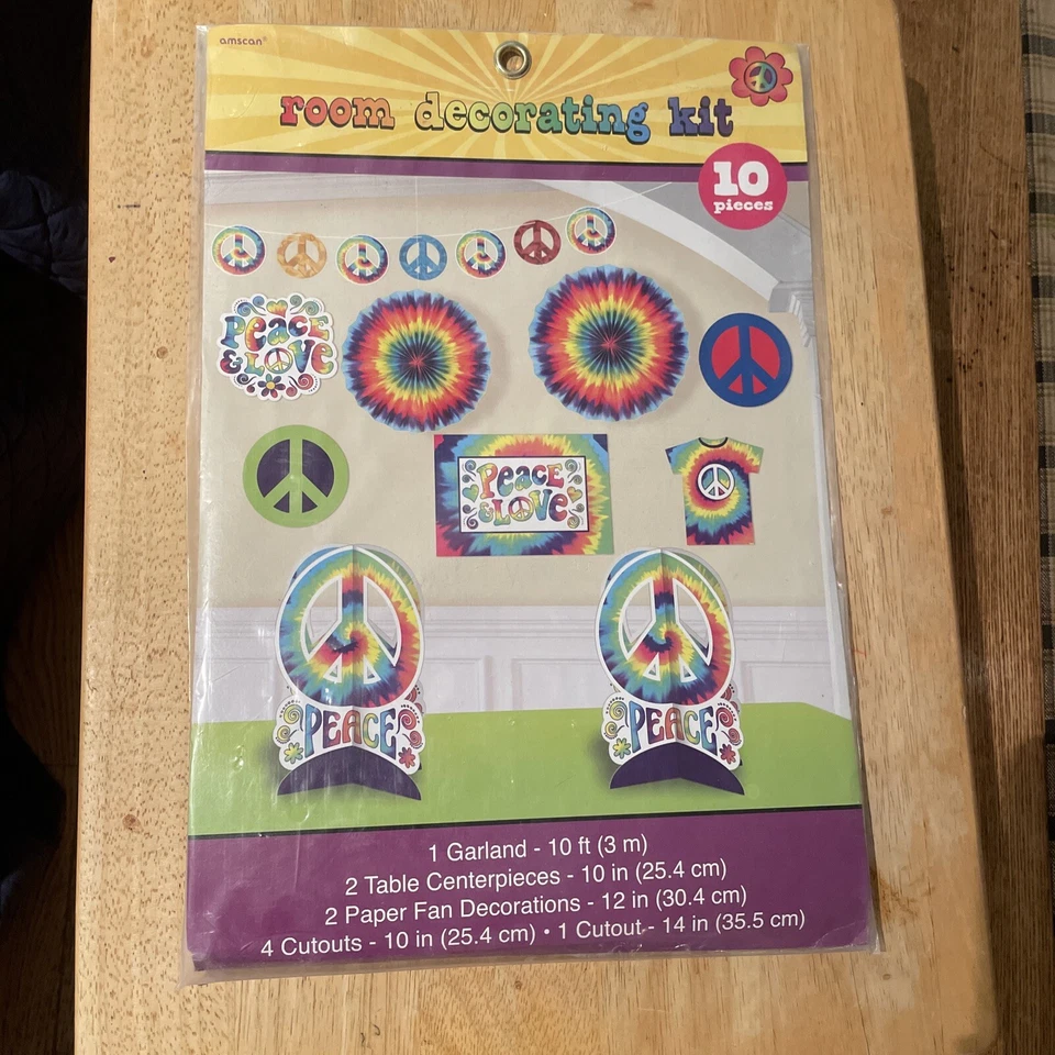 Kit de decoración de sala de fiestas de 10 piezas signos de paz de Amscan Tie Dye Decorations Foto 2 de 4