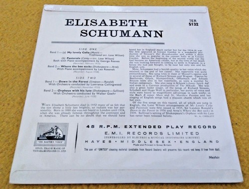 " ELISABETH SCHUMANN SINGS ENGLISH BALLADS " TOP UK RARE EMBOSSED SAMPLE EP - Picture 3 of 9