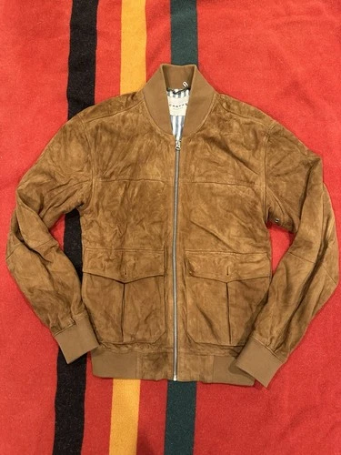 Men’s Suede Leather Bomber Jacket Lands End Canvas - Small - product listing photo