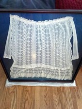 Vintage Polish Folk Girls Dress White Embroidery Lace Framed Textile Antique