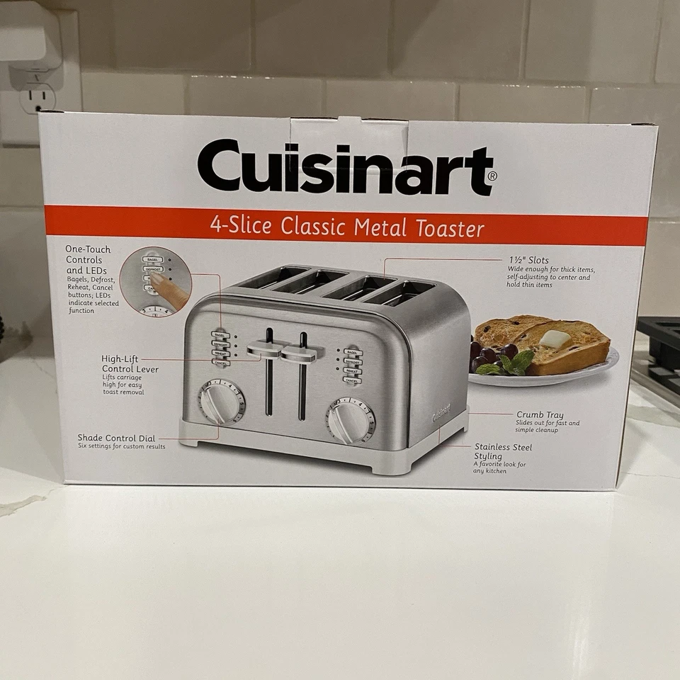 New Cuisinart Toaster Stainless Steel 4-Slice Classic Metal Kitchen Appliance - Image 3 of 4