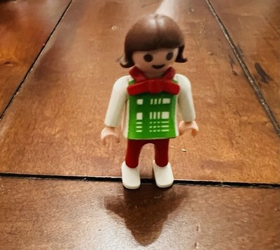 PLAYMOBIL Child Figure Brown Hair White Jacket Green Top Red Pants White Shoes