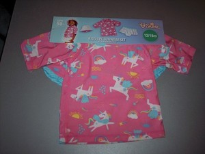 INFANT GIRL 3PC UPF50+ SWIM WEAR SET WITH REVERSIBLE HAT SIZE 12-18M NEW