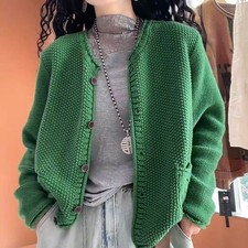 Women Girl Knit Sweater Cardigan Button Long Sleeve Jumper Coat Ethnic Basic