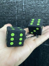 Black & Apple Green Fuzzy Dice! New Product Car or Truck Made in USA