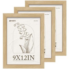 9x12 Frame Set of 3 - Natural Oak, 9 x 12 Wood Picture Frame, HD Tempered Gla...