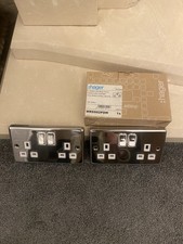 Hager Polished Steel Double Sockets X2